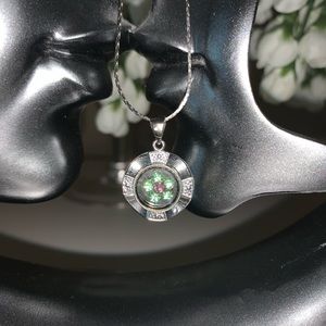 Cute necklace with green and pink crystals